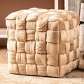 Ottoman Stool - Square - Dark Cream Velvet Fabric