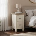 Modern Narrow Bedside Cabinet - 2 Drawer - White Painted