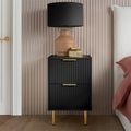Zara Bedside Table - 2 Drawer - Fluted - Black - Gold Legs