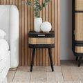 Noah Curved Bedside Table - 1 Drawer - Black and Rattan