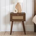 Croxley Bedside Table - 1 Drawer - Walnut and Rattan