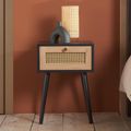 Croxley Bedside Table - 1 Drawer - Black and Rattan