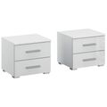 Rauch Base 2 Drawer Bedside Cabinet - Set of 2 - Alpine White and White High Gloss