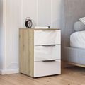Rauch Flipp 3 Drawer Bedside Cabinet with Adjustable Height - Artisan Oak and White Glass