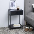 Seaford Bedside Table - 1 Drawer - Black Melamine and Metal