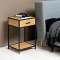 Seaford Bedside Table - 1 Drawer - Oak and Black Metal