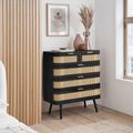 Noah Chest - 2+3 Drawer - Black and Rattan