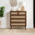 Croxley Chest - 2+3 Drawer - Walnut and Rattan