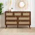 Croxley Wide Chest - 7 Drawer - Walnut and Rattan