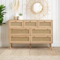 Croxley Wide Chest - 7 Drawer - Oak and Rattan