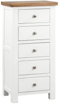 Lundy White Painted 5 Drawer Narrow Chest