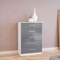 Lynx Chest - 5 Drawer - White and Grey Gloss