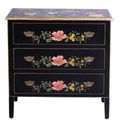 Meerut Black Lyre Bird Design 3 Drawer Small Chest