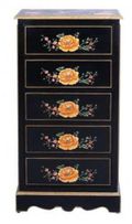 Meerut Black Lyre Bird Design 5 Drawer Tall Chest