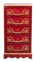 Meerut Red Floral Design 5 Drawer Tall Chest