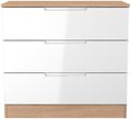 Milan White Gloss and Oak Effect 3 Drawer Small Chest