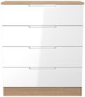 Milan White Gloss and Oak Effect 4 Drawer Chest