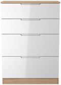 Milan White Gloss and Oak Effect 4 Drawer Deep Chest