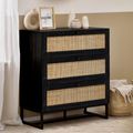Padstow Chest of Drawers - 3 Drawer - Small - Black and Rattan