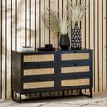 Padstow Chest of Drawers - 6 Drawer - Wide - Black and Rattan