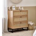 Padstow Chest of Drawers - 3 Drawer - Small - Oak and Rattan
