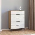 Rauch Flipp 5 Drawer Chest with Metal Base - Artisan Oak and White Glass