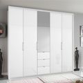 Rauch Erimo 254cm 5 Door Combi Wardrobe with 3 Drawer - Alpine White and Crystal White Glass