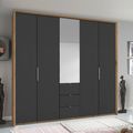 Rauch Erimo 254cm 5 Door Combi Wardrobe with 3 Drawer - Artisan Oak and Basalt Glass