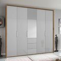 Rauch Erimo 254cm 5 Door Combi Wardrobe with 3 Drawer - Artisan Oak and Silk Grey Glass