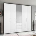 Rauch Erimo 254cm 5 Door Combi Wardrobe with 3 Drawer - Graphite and Crystal White Glass