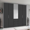 Rauch Erimo 254cm 5 Door Combi Wardrobe with 3 Drawer - Silk Grey and Basalt Glass
