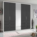 Rauch Erimo 254cm 5 Door Combi Wardrobe with 6 Drawer - Alpine White and Basalt Glass