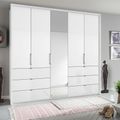 Rauch Erimo 254cm 5 Door Combi Wardrobe with 6 Drawer - Alpine White and Crystal White Glass