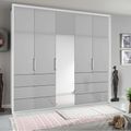 Rauch Erimo 254cm 5 Door Combi Wardrobe with 6 Drawer - Alpine White and Silk Grey Glass