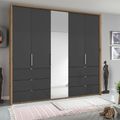 Rauch Erimo 254cm 5 Door Combi Wardrobe with 6 Drawer - Artisan Oak and Basalt Glass