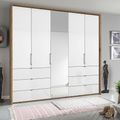 Rauch Erimo 254cm 5 Door Combi Wardrobe with 6 Drawer - Artisan Oak and Crystal White Glass
