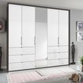 Rauch Erimo 254cm 5 Door Combi Wardrobe with 6 Drawer - Graphite and Crystal White Glass