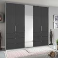 Rauch Erimo 254cm 5 Door Combi Wardrobe with 6 Drawer - Silk Grey and Basalt Glass