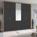 Rauch Erimo 254cm 5 Door Combi Wardrobe with 9 Drawer - Artisan Oak and Basalt Glass