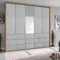 Rauch Erimo 254cm 5 Door Combi Wardrobe with 9 Drawer - Artisan Oak and Silk Grey Glass