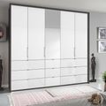 Rauch Erimo 254cm 5 Door Combi Wardrobe with 9 Drawer - Graphite and Crystal White Glass