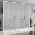 Rauch Erimo 254cm 5 Door Wardrobe with 6 Drawer - Alpine White and Silk Grey Glass