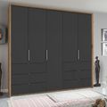 Rauch Erimo 254cm 5 Door Wardrobe with 6 Drawer - Artisan Oak and Basalt Glass