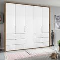 Rauch Erimo 254cm 5 Door Wardrobe with 6 Drawer - Artisan Oak and Crystal White Glass