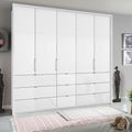 Rauch Erimo 254cm 5 Door Wardrobe with 9 Drawer - Alpine White and Crystal White Glass