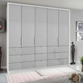 Rauch Erimo 254cm 5 Door Wardrobe with 9 Drawer - Alpine White and Silk Grey Glass