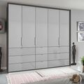 Rauch Erimo 254cm 5 Door Wardrobe with 9 Drawer - Graphite and Silk Grey Glass