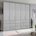 Rauch Erimo 254cm 5 Door Wardrobe with 9 Drawer - Silk Grey and Silk Grey Glass