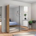 Rauch Reflect 175cm 2 Door Mirrored Sliding Wardrobe with Interior Division - Artisan Oak