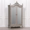 French Style Armoire Wardrobe - Antique Silver - 2 Door Mirror
